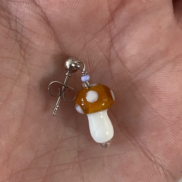 Handmade Glass Mini Mushroom Earrings - Picture 2 of 3